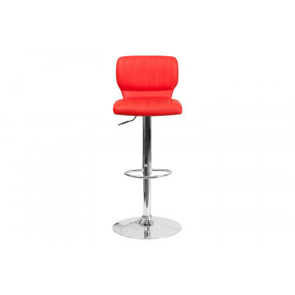 BLNK Jeremy Vinyl Adjustable Height Bar Stool with Vertical Stitch Back and Chrome Base - Red