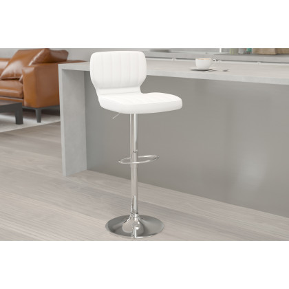 BLNK - Jeremy Vinyl Adjustable Height Bar Stool with Vertical Stitch Back and Chrome Base