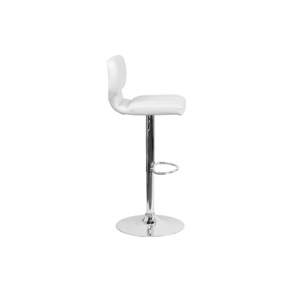 BLNK Jeremy Vinyl Adjustable Height Bar Stool with Vertical Stitch Back and Chrome Base - White