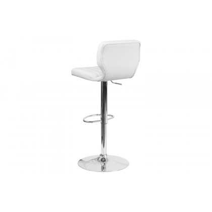 BLNK Jeremy Vinyl Adjustable Height Bar Stool with Vertical Stitch Back and Chrome Base - White