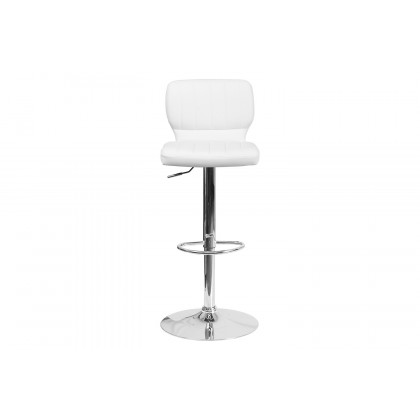 BLNK Jeremy Vinyl Adjustable Height Bar Stool with Vertical Stitch Back and Chrome Base - White