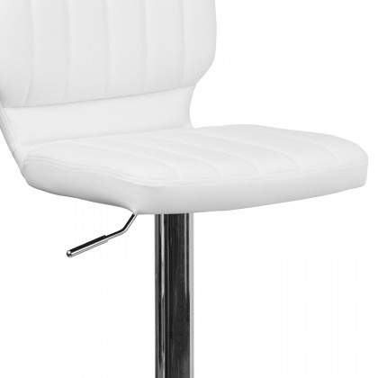 BLNK Jeremy Vinyl Adjustable Height Bar Stool with Vertical Stitch Back and Chrome Base - White