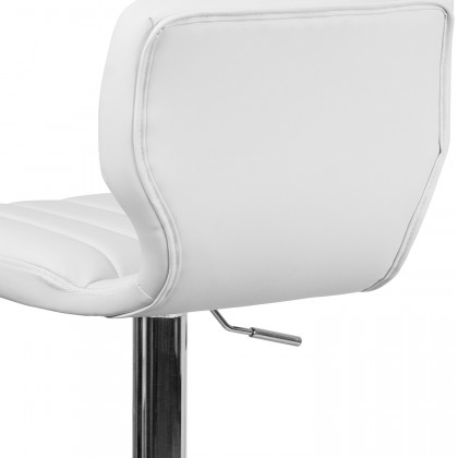 BLNK Jeremy Vinyl Adjustable Height Bar Stool with Vertical Stitch Back and Chrome Base - White
