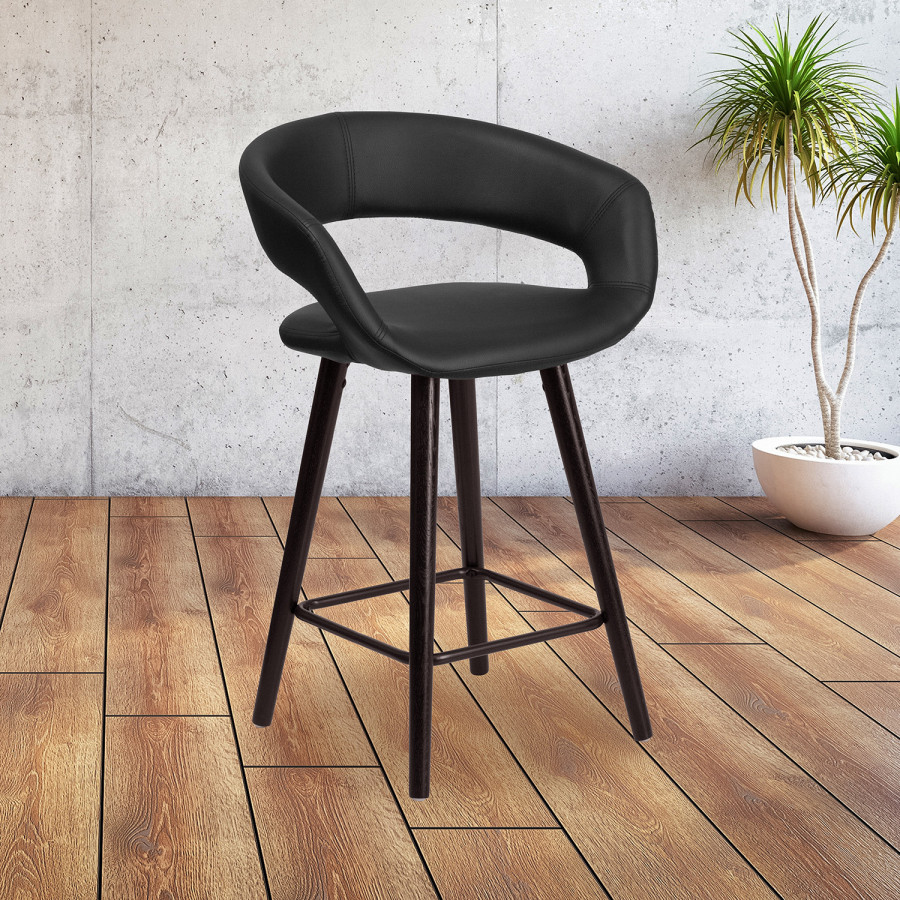 BLNK Brynn Series Vinyl Contemporary Cappuccino Wood Counter Height Stool - Black