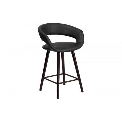 BLNK Brynn Series Vinyl Contemporary Cappuccino Wood Counter Height Stool - Black