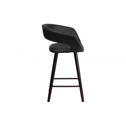BLNK Brynn Series Vinyl Contemporary Cappuccino Wood Counter Height Stool - Black