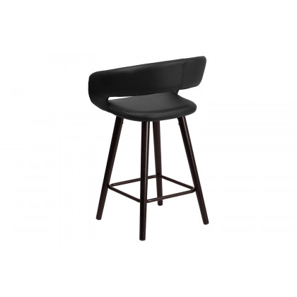 BLNK Brynn Series Vinyl Contemporary Cappuccino Wood Counter Height Stool - Black