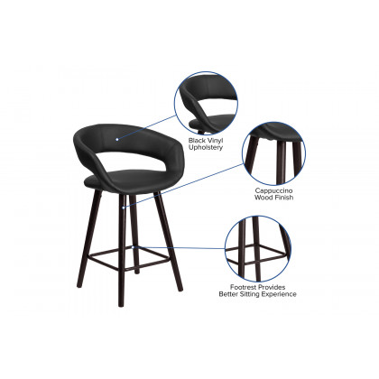 BLNK Brynn Series Vinyl Contemporary Cappuccino Wood Counter Height Stool - Black