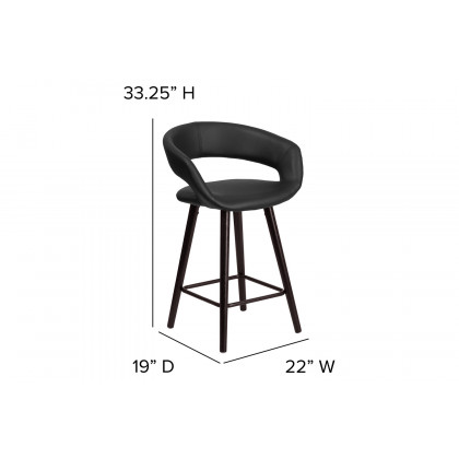 BLNK Brynn Series Vinyl Contemporary Cappuccino Wood Counter Height Stool - Black