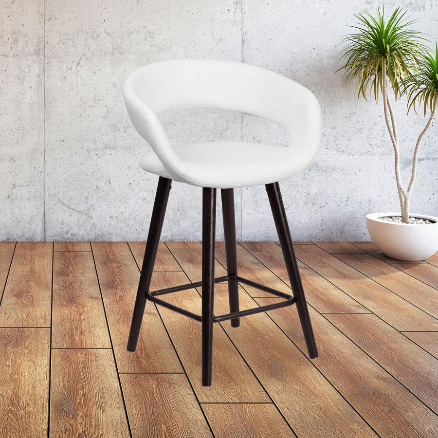 BLNK Brynn Series Vinyl Contemporary Cappuccino Wood Counter Height Stool - White