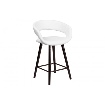 BLNK Brynn Series Vinyl Contemporary Cappuccino Wood Counter Height Stool - White