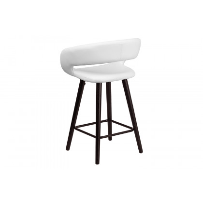 BLNK Brynn Series Vinyl Contemporary Cappuccino Wood Counter Height Stool - White