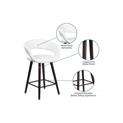 BLNK Brynn Series Vinyl Contemporary Cappuccino Wood Counter Height Stool - White