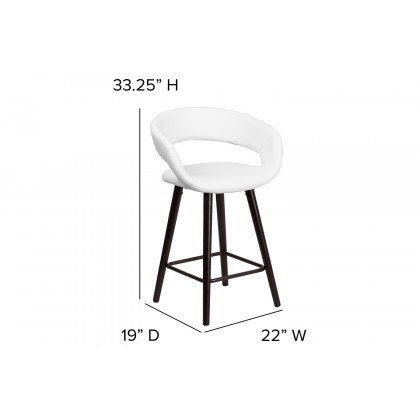 BLNK Brynn Series Vinyl Contemporary Cappuccino Wood Counter Height Stool - White