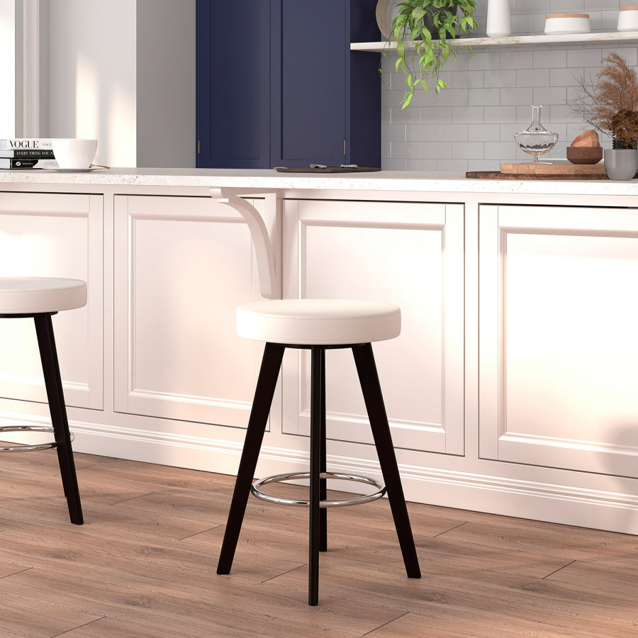 BLNK - Trenton Series Cappuccino Wood Contemporary Counter Height Stool with White Vinyl Seat