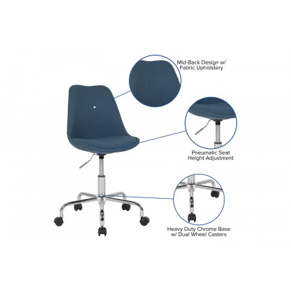 BLNK Aurora Series Mid-Back Task Office Chair with Pneumatic Lift and Chrome Base - Blue
