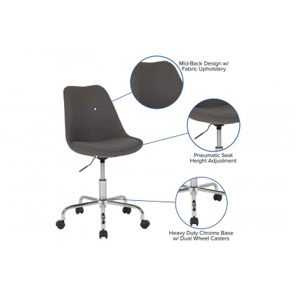 BLNK Aurora Series Mid-Back Task Office Chair with Pneumatic Lift and Chrome Base - Dark Gray