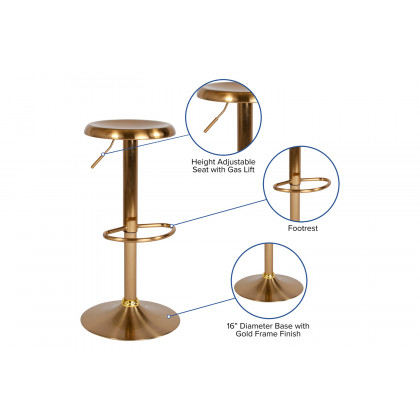 BLNK Madrid Series Adjustable Height Retro Bar Stool - Gold
