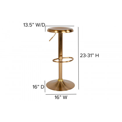 BLNK Madrid Series Adjustable Height Retro Bar Stool - Gold