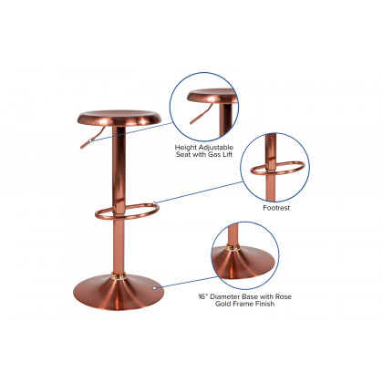 BLNK Madrid Series Adjustable Height Retro Bar Stool - Rose Gold