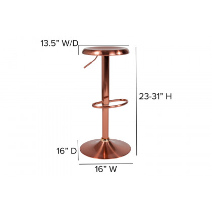 BLNK Madrid Series Adjustable Height Retro Bar Stool - Rose Gold
