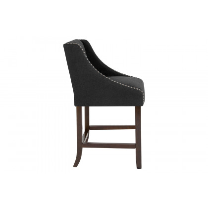 BLNK Carmel Series Fabric Transitional Walnut Counter Height Stool with Accent Nail Trim - Charcoal