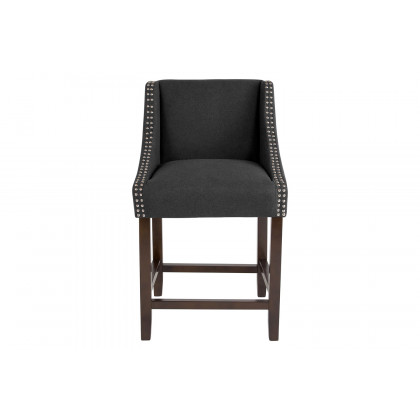 BLNK Carmel Series Fabric Transitional Walnut Counter Height Stool with Accent Nail Trim - Charcoal