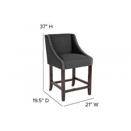 BLNK Carmel Series Fabric Transitional Walnut Counter Height Stool with Accent Nail Trim - Charcoal