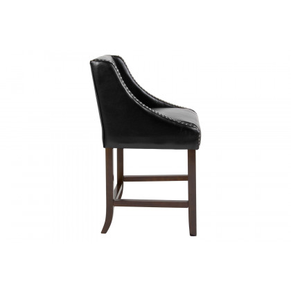 BLNK Carmel Series LeatherSoft Transitional Walnut Counter Height Stool with Nail Trim - Black