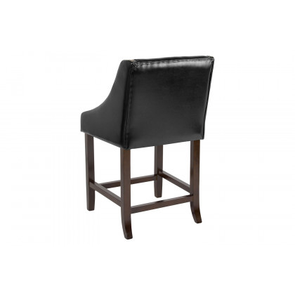 BLNK Carmel Series LeatherSoft Transitional Walnut Counter Height Stool with Nail Trim - Black