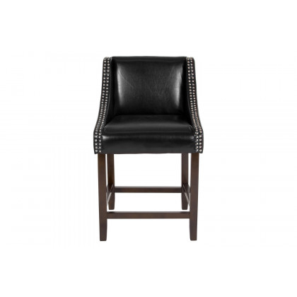 BLNK Carmel Series LeatherSoft Transitional Walnut Counter Height Stool with Nail Trim - Black