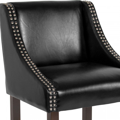 BLNK Carmel Series LeatherSoft Transitional Walnut Counter Height Stool with Nail Trim - Black