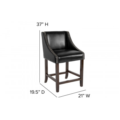 BLNK Carmel Series LeatherSoft Transitional Walnut Counter Height Stool with Nail Trim - Black