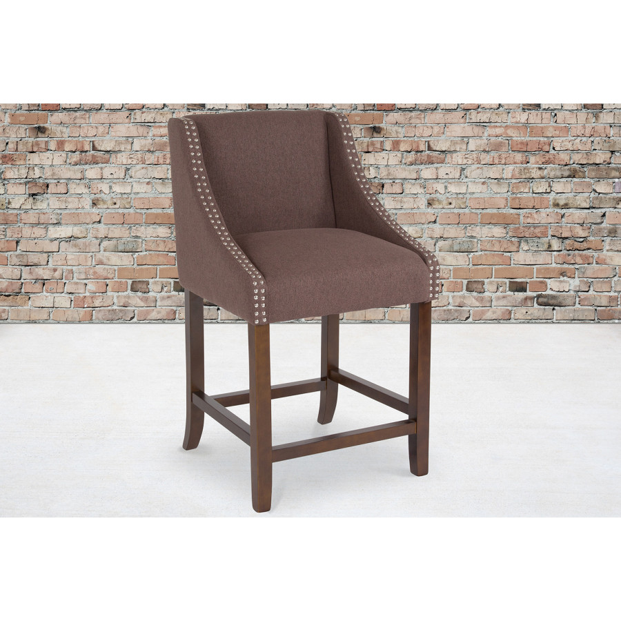 BLNK Carmel Series Fabric Transitional Walnut Counter Height Stool with Accent Nail Trim - Brown