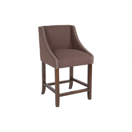 BLNK Carmel Series Fabric Transitional Walnut Counter Height Stool with Accent Nail Trim - Brown