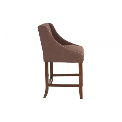 BLNK Carmel Series Fabric Transitional Walnut Counter Height Stool with Accent Nail Trim - Brown