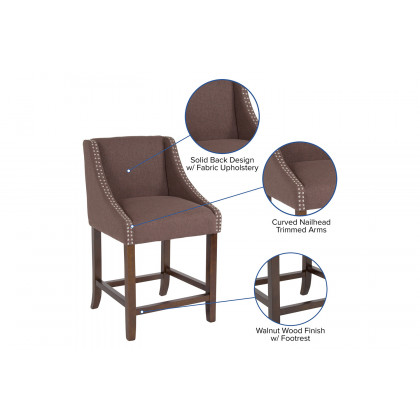 BLNK Carmel Series Fabric Transitional Walnut Counter Height Stool with Accent Nail Trim - Brown