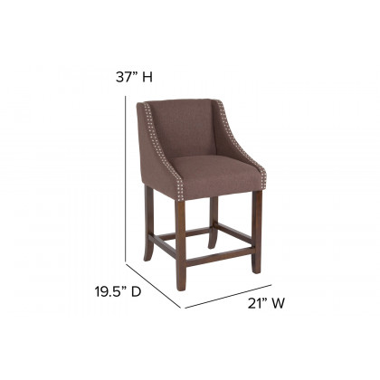 BLNK Carmel Series Fabric Transitional Walnut Counter Height Stool with Accent Nail Trim - Brown