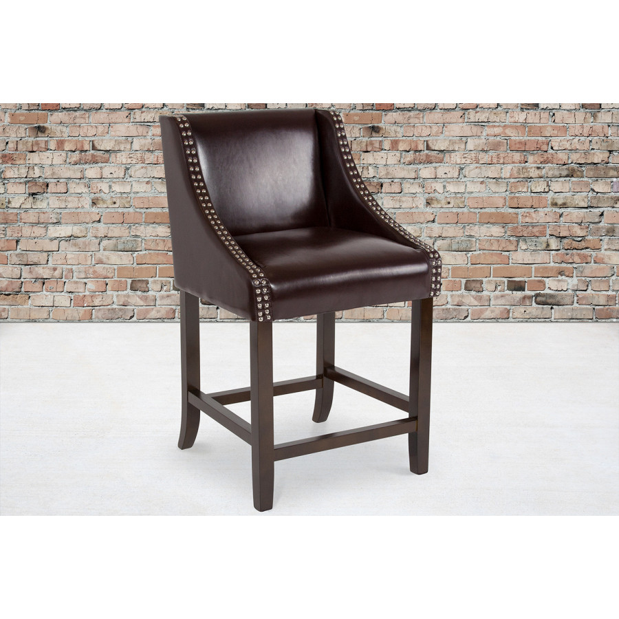 BLNK Carmel Series LeatherSoft Transitional Walnut Counter Height Stool with Nail Trim - Brown