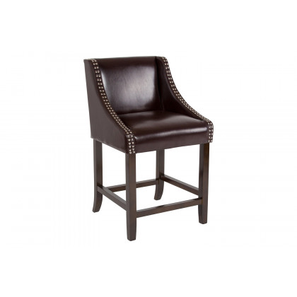 BLNK Carmel Series LeatherSoft Transitional Walnut Counter Height Stool with Nail Trim - Brown