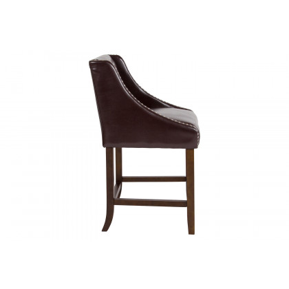 BLNK Carmel Series LeatherSoft Transitional Walnut Counter Height Stool with Nail Trim - Brown