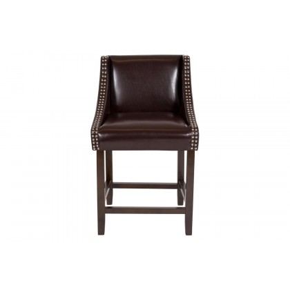 BLNK Carmel Series LeatherSoft Transitional Walnut Counter Height Stool with Nail Trim - Brown