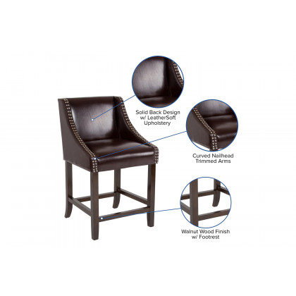 BLNK Carmel Series LeatherSoft Transitional Walnut Counter Height Stool with Nail Trim - Brown