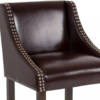 BLNK Carmel Series LeatherSoft Transitional Walnut Counter Height Stool with Nail Trim - Brown