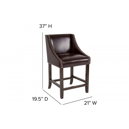 BLNK Carmel Series LeatherSoft Transitional Walnut Counter Height Stool with Nail Trim - Brown