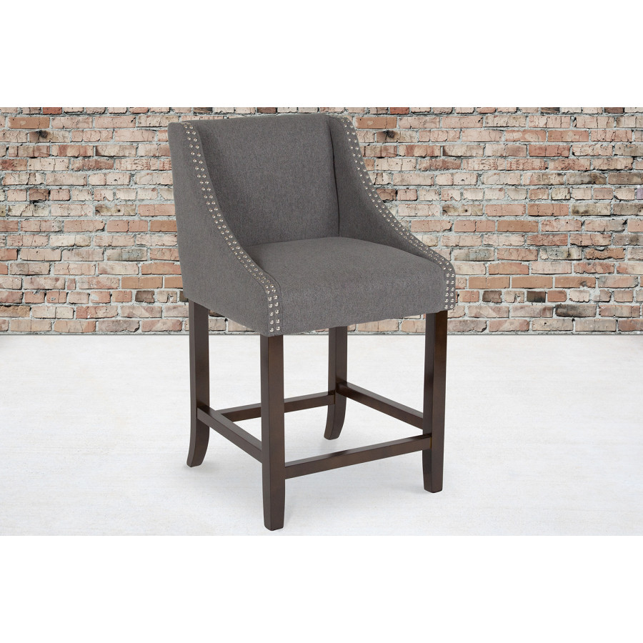 BLNK Carmel Series Fabric Transitional Walnut Counter Height Stool with Accent Nail Trim - Dark Gray