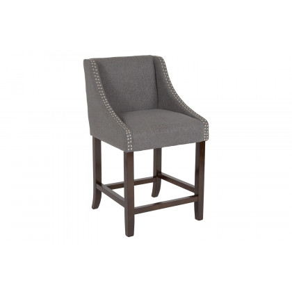 BLNK Carmel Series Fabric Transitional Walnut Counter Height Stool with Accent Nail Trim - Dark Gray