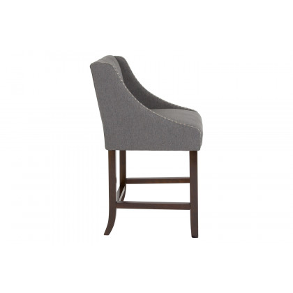BLNK Carmel Series Fabric Transitional Walnut Counter Height Stool with Accent Nail Trim - Dark Gray