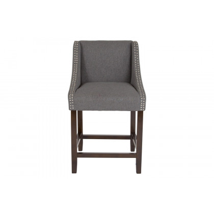 BLNK Carmel Series Fabric Transitional Walnut Counter Height Stool with Accent Nail Trim - Dark Gray
