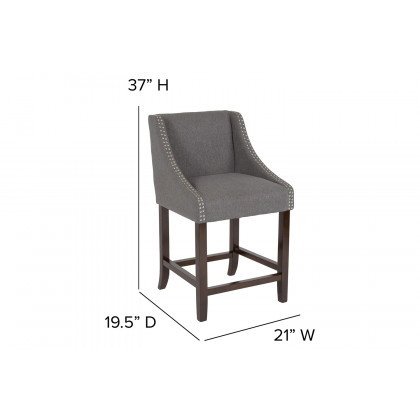BLNK Carmel Series Fabric Transitional Walnut Counter Height Stool with Accent Nail Trim - Dark Gray